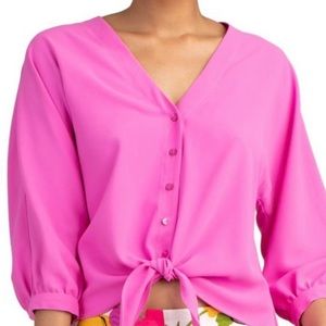 TRINA TURK Womens Pink Tie 3/4 Sleeve V Neck Blouse size XL